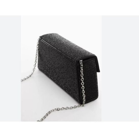 MANGO MNG rhinestone embellished box clutch shoulder bag	- BLACK - Picture 3 of 10